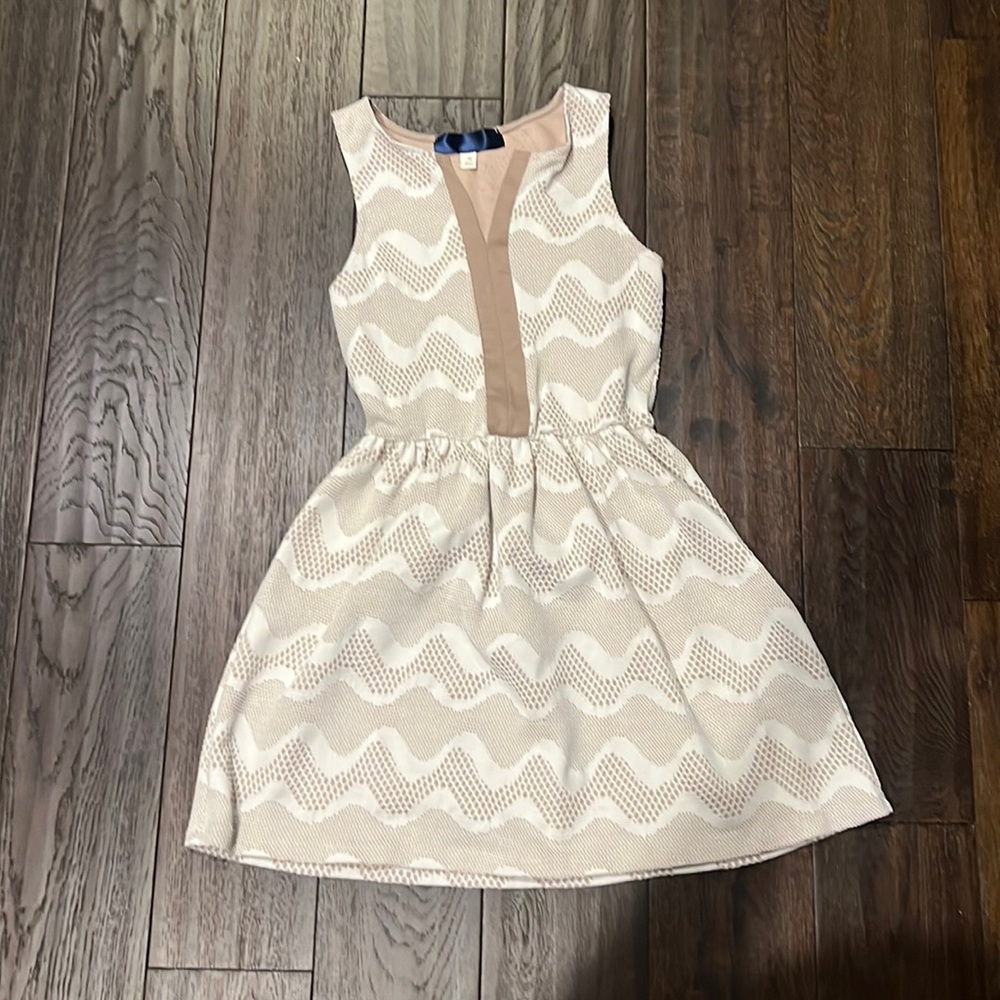 Super cute cream and tan dress with eyelet pattern.
